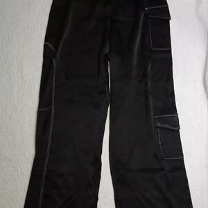 Zara Black Satin Relaxed Cargo Pants Trousers Womens size Large